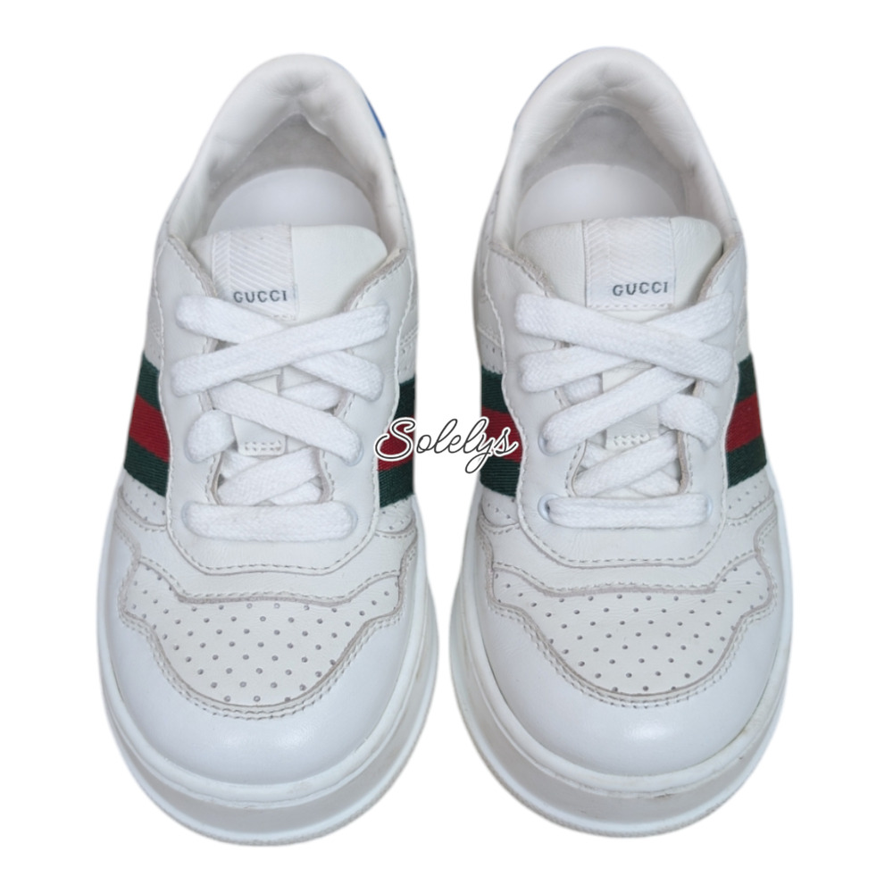 Gucci Kids Chunky GG Logo Leather Web White Blue Sneaker Toddler EU 25 US 9